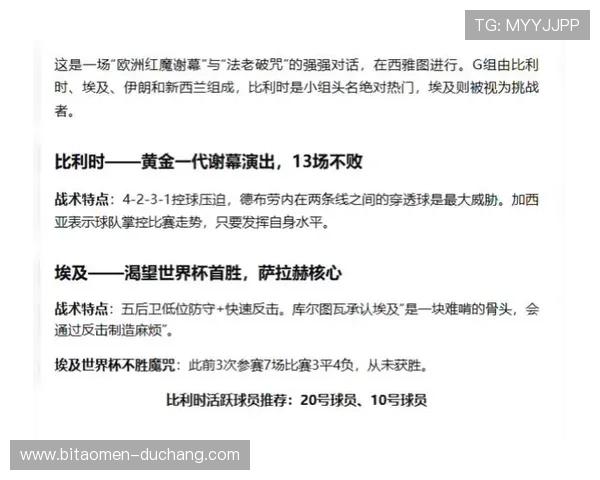 2026年世界杯比利时对阵埃及比赛比分预测与赛前分析